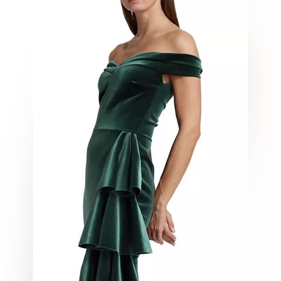 Chiara Boni La Petite Robe Willa Velvet Ruffled Gown size 10 - Picture 3 of 13